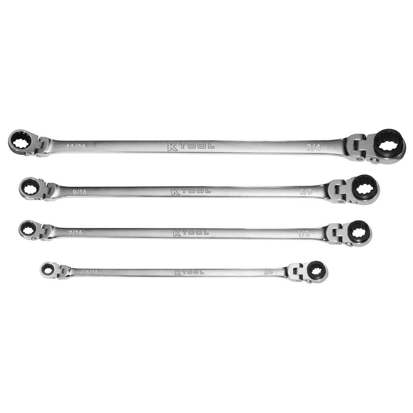 K Tool International Wrench Set 4 Piece Ratcheting Double Flex SAE 120 Tooth Main image