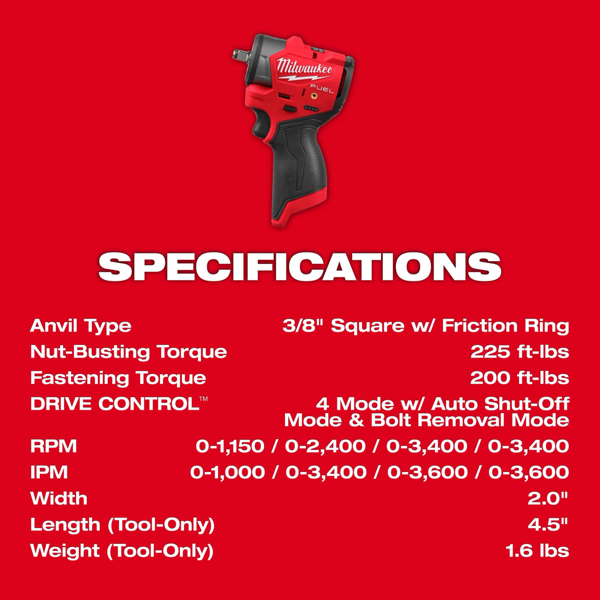 Milwaukee Tool M12 FUEL 3/8" Subcompact Impact Wrench w/ FREE 2.5 High Output battery