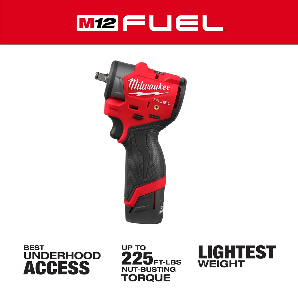 Milwaukee Tool M12 FUEL 3/8 Inch Subcompact Impact Wrench 2 Battery Kit
