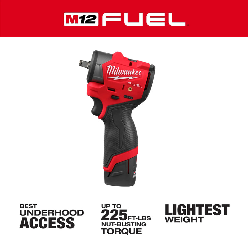 Milwaukee Tool M12 FUEL 3/8 Inch Subcompact Impact Wrench 2 Battery Kit Secondary image