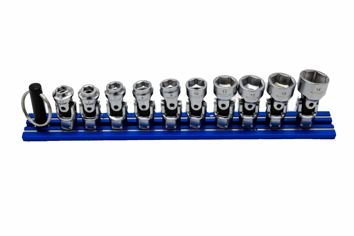 VIM Tools 10 Piece 6 Point Dual Drive Stubby UJ Metric Socket Set - 1/4 Inch X 11 mm Drive - Blue Magrail