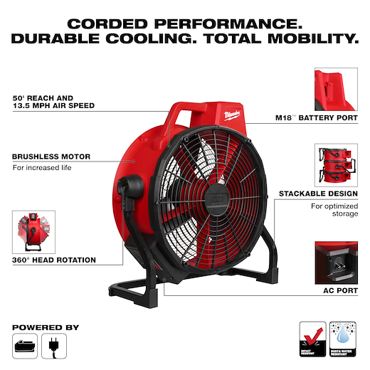Milwaukee M18 Brushless 18in Fan (Bare Tool)