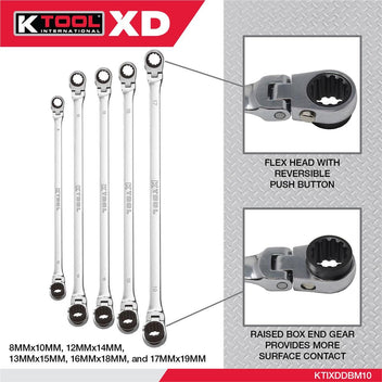 K Tool International Wrench Set 5 Piece Metric Ratcheting Double Flex 120 Tooth