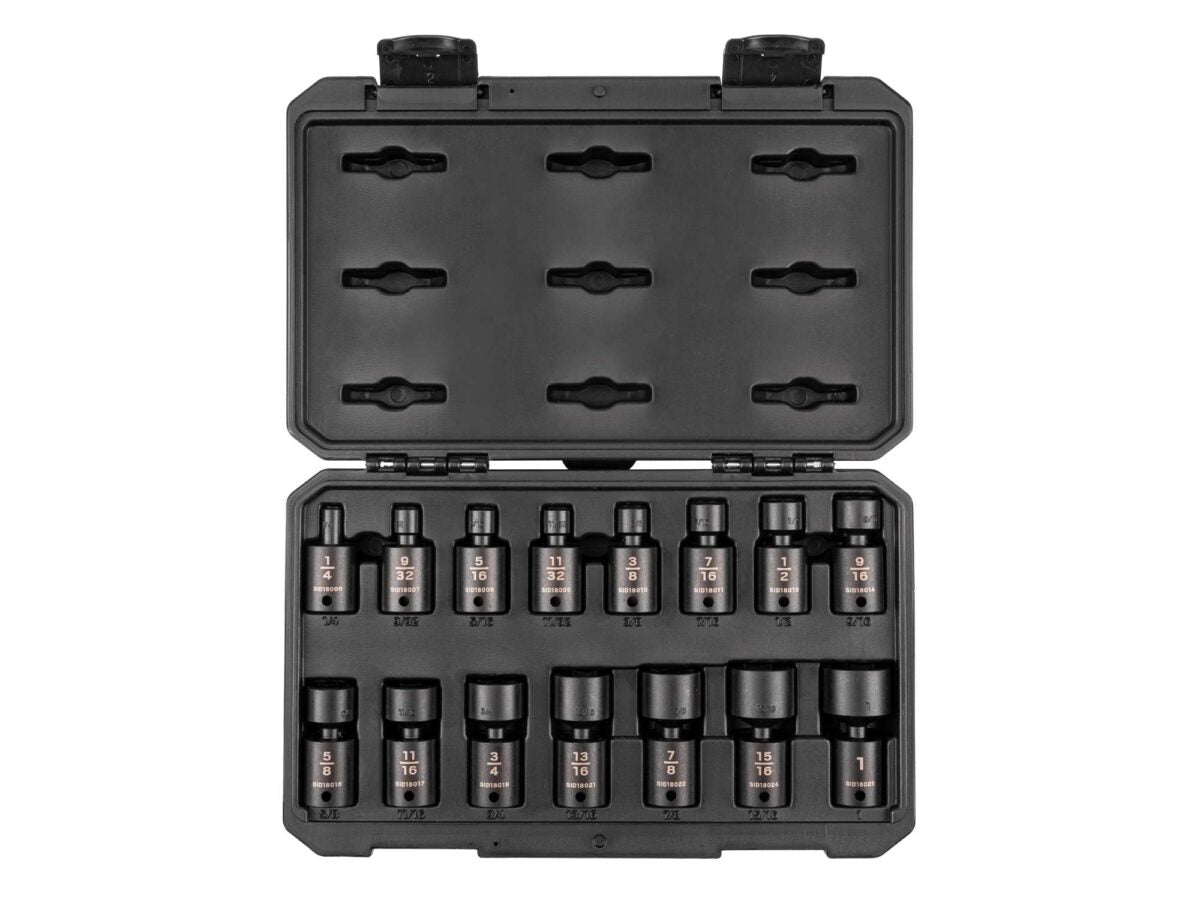 TEKTON 3/8 Inch Drive 6-Point Universal Joint Impact Socket Set with Case, 15-Piece (1/4-1 in.) | SID97301 Main image