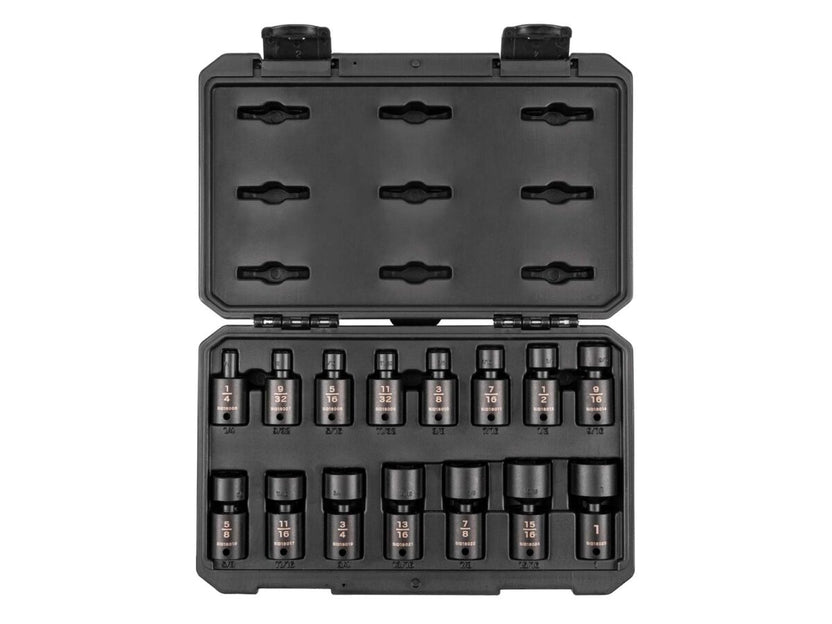 TEKTON 3/8 Inch Drive 6-Point Universal Joint Impact Socket Set with Case, 15-Piece (1/4-1 in.) | SID97301 Main image