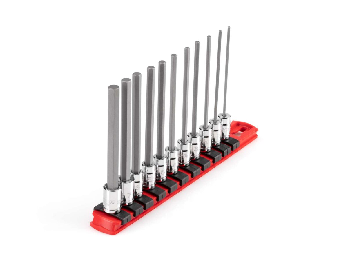 TEKTON 1/4 Inch Drive Long Hex Bit Socket Set with Rail, 11-Piece (2-8 mm) | SHB90107