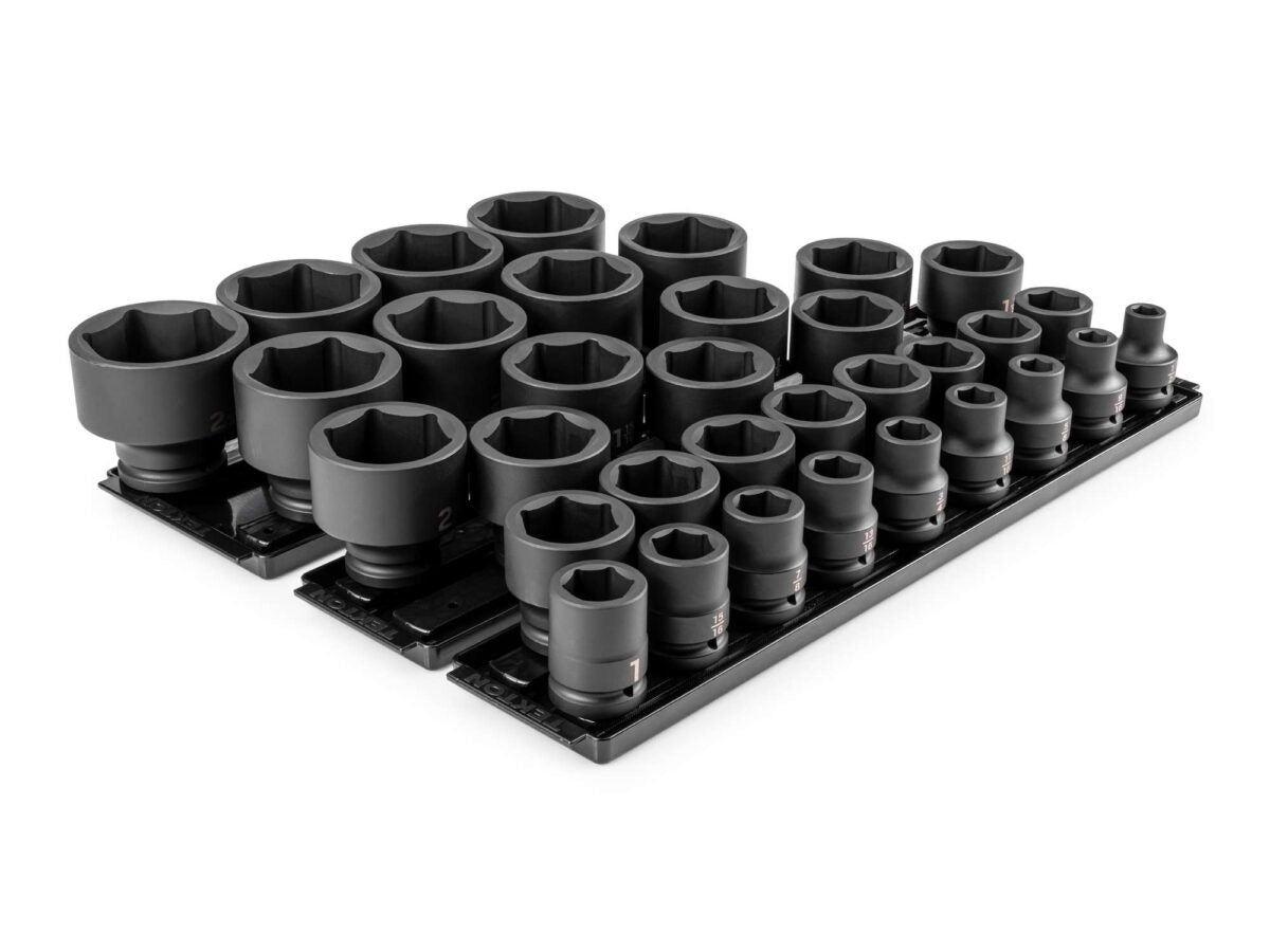 TEKTON 3/4 Inch Drive 6-Point Impact Socket Set with Rails and Trays, 33-Piece (1/2 - 2-1/2 in.) | SID93107