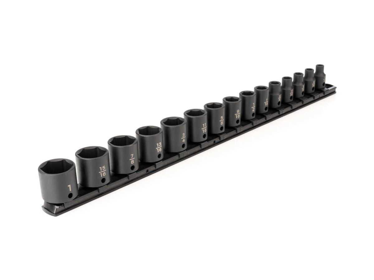 TEKTON 3/8 Inch Drive 6-Point Impact Socket Set with Rail, 15-Piece (1/4-1 in.) | SID91104