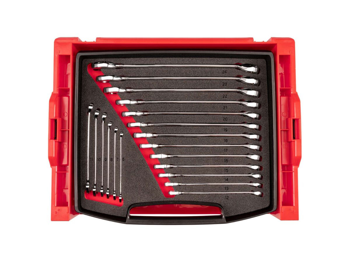 TEKTON Combination Wrench Set with Open Top Drawer and Rack, 19-Piece (6-24 mm) | OLB94202 Main image