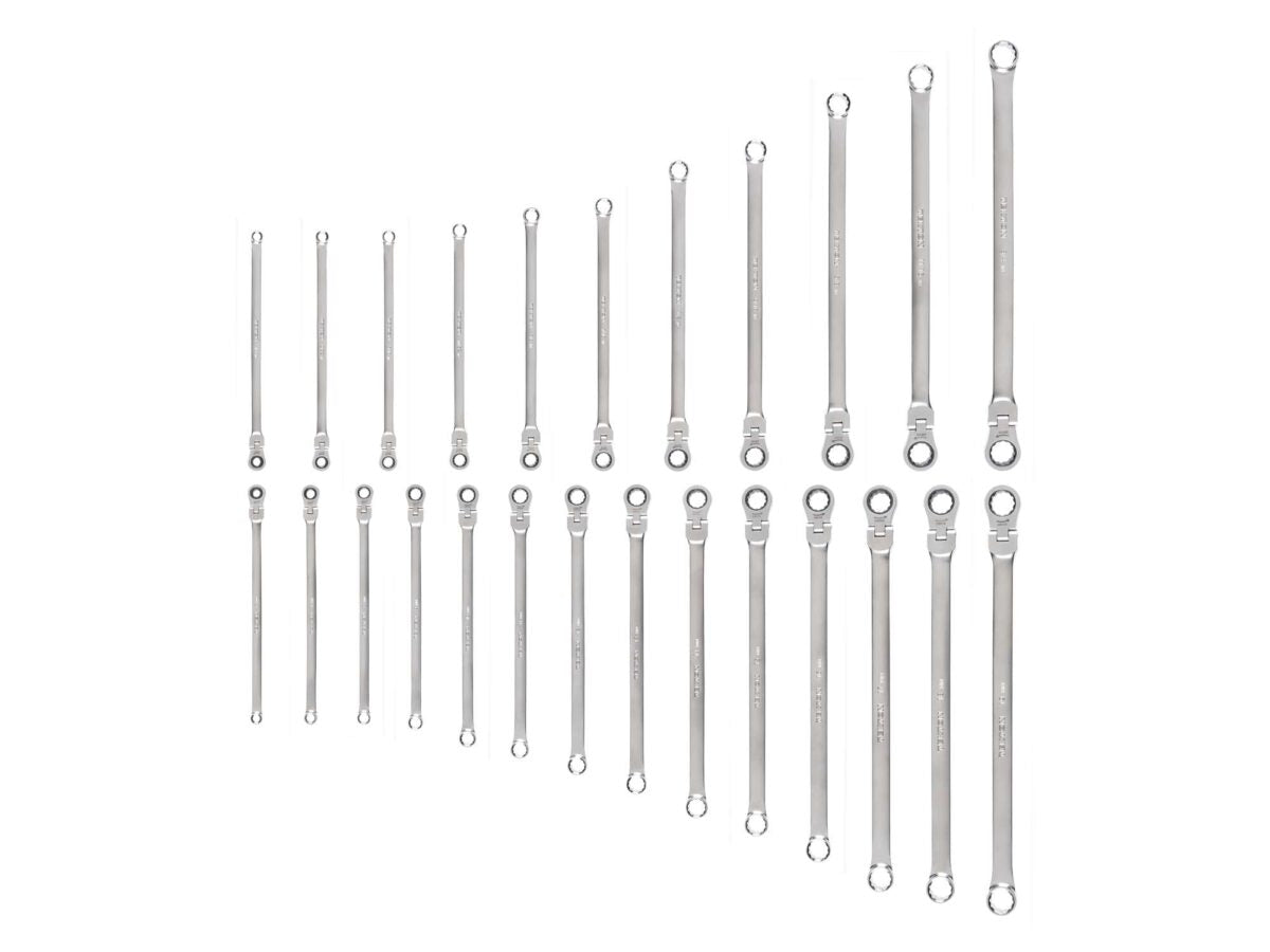 TEKTON Long Fixed/Flex Head 12-Point Ratcheting Box End Wrench Set, 25-Piece (1/4-3/4 in., 6-19 mm) | WRB95005