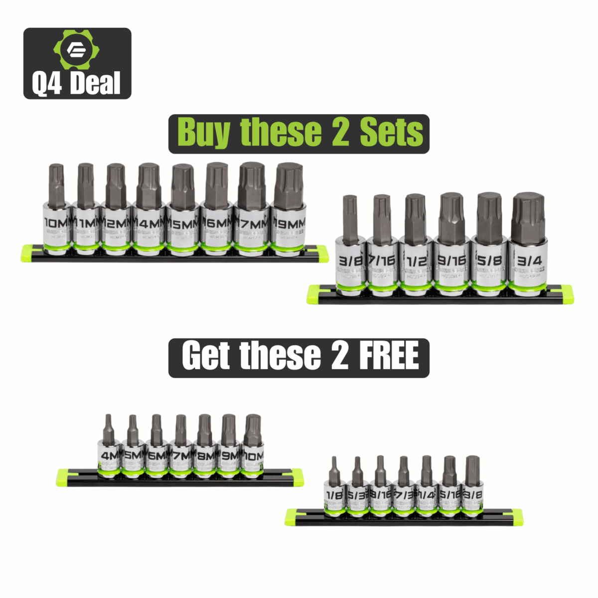 GripEdge 1/2" Drive Metric & SAE RPT Hex bit socket sets, Get 3/8" Drive Metric & SAE RPT Hex bit socket sets Main image