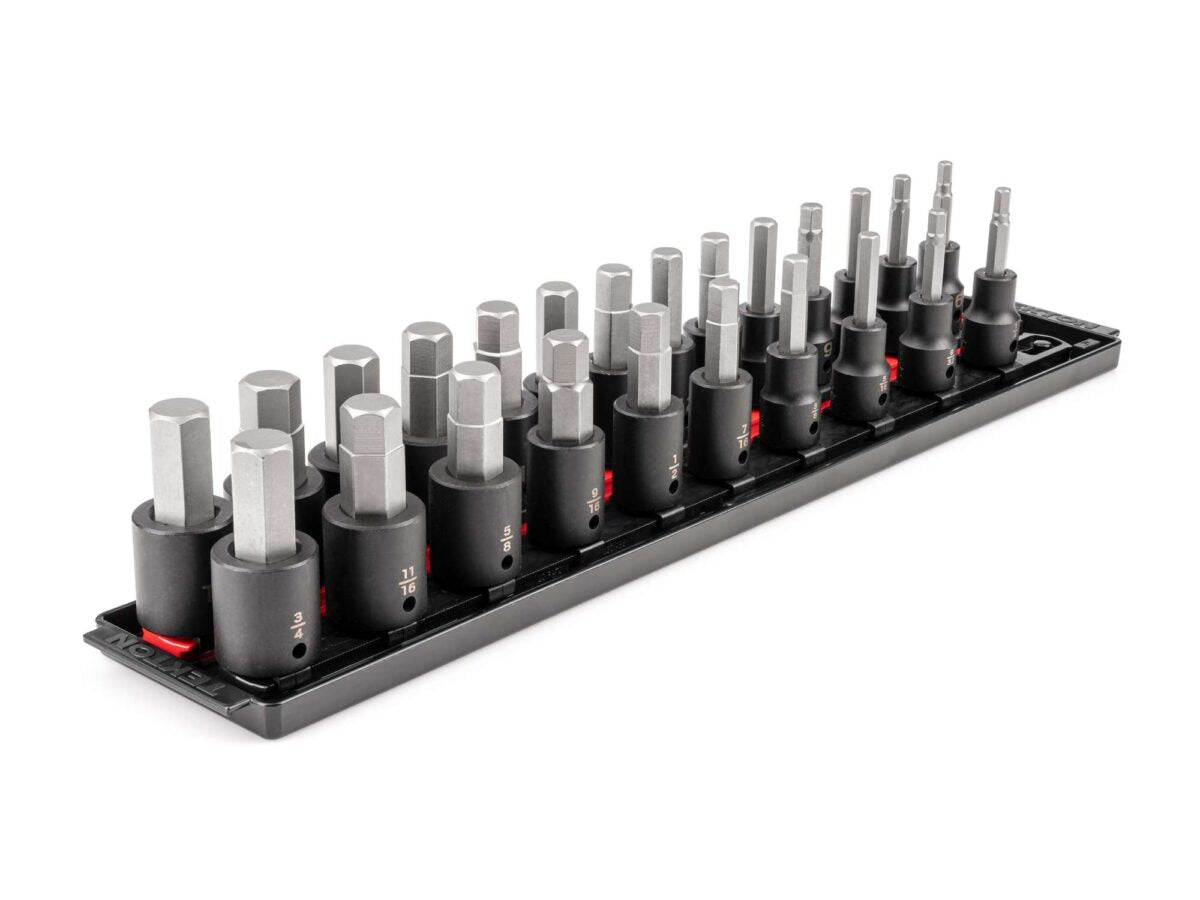 TEKTON 1/2 Inch Drive Hex Impact Bit Socket Set with Rails and Tray, 24-Piece (1/4-3/4 in., 6-19 mm) | SIB92201