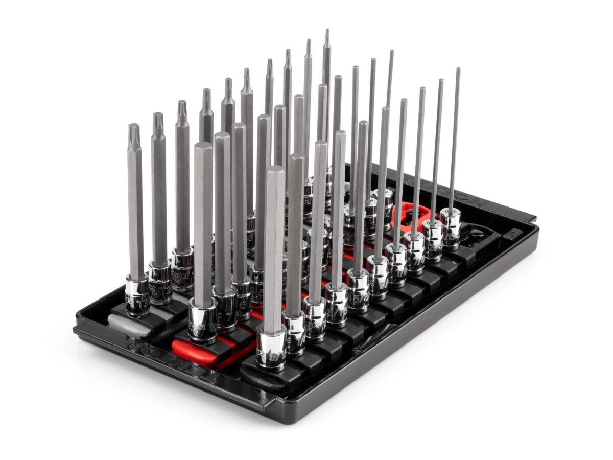 TEKTON 1/4 Inch Drive Long Hex and Torx Bit Socket Set with Rails and Tray, 31-Piece (5/64-5/16 in., 2-8 mm, T6-T30) | SHB90205