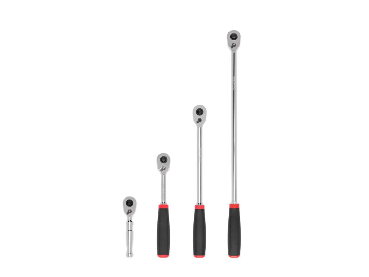 TEKTON 3/8 Inch Drive Quick-Release Comfort Grip Ratchet Set, 4-Piece (4-1/2, 8, 12, 18 in.) | SRH91107 Main image