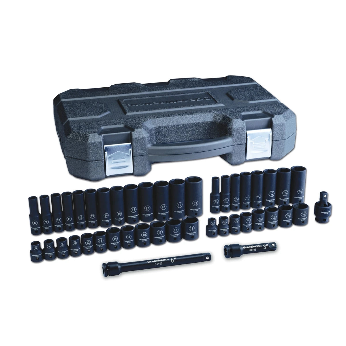44 Pc. 3/8" Drive 6 Point SAE/Metric Standard/Deep Impact Sockets Main image