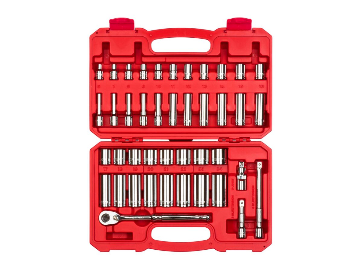 TEKTON 3/8 Inch Drive 6-Point Socket and Ratchet Set with Case, 42-Piece (6-24 mm) | SKT15201 Main image