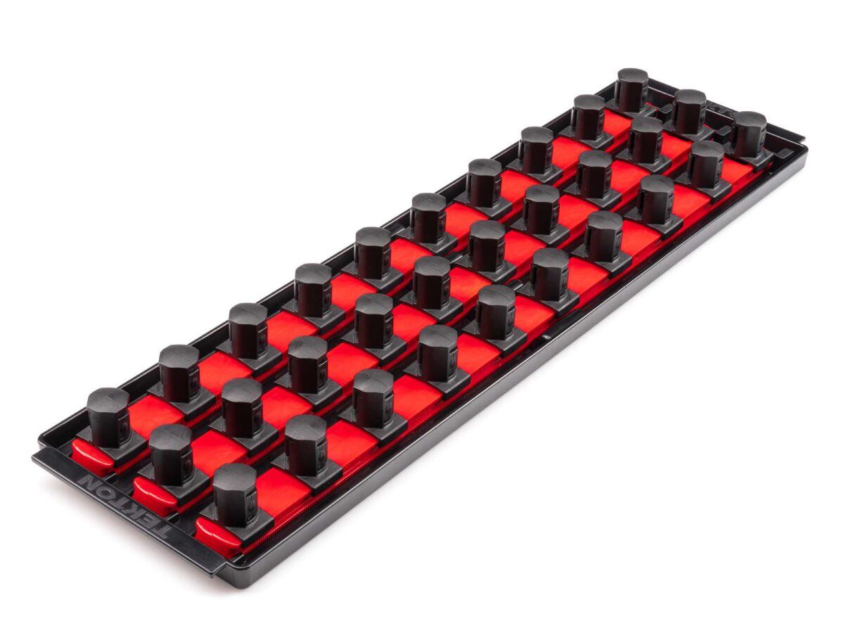 TEKTON 3/4 Inch Drive 3-Rail Socket Organizer Set, Red (30-Tool) | OST37130