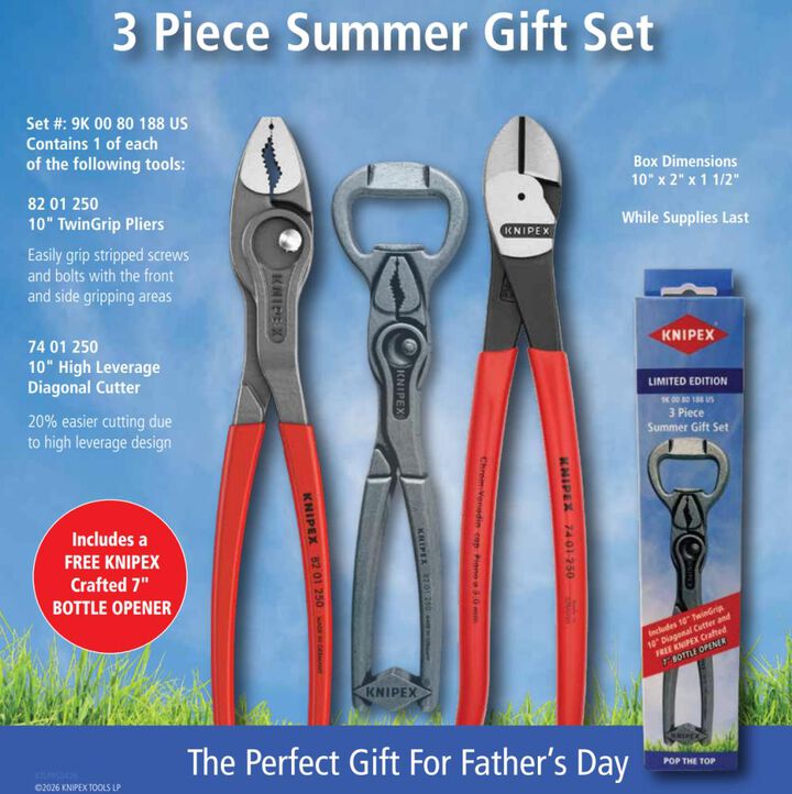 Knipex 3-Piece Summer Gift Set: 10" TwinGrip, 10" High-Leverage Diagonal Cutters & Free Bottle Opene Secondary image