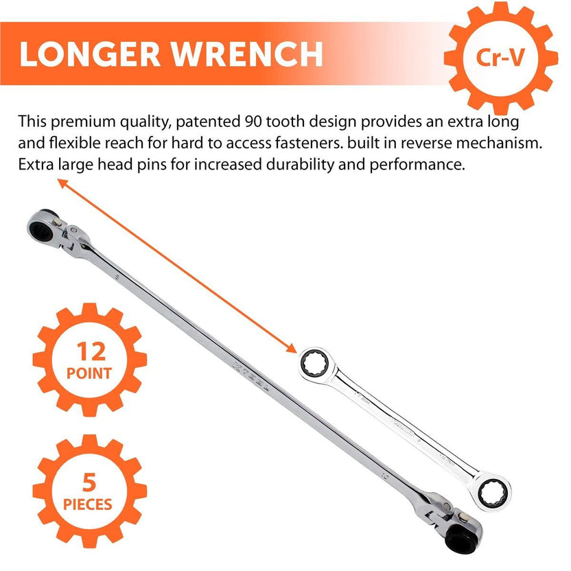 K Tool International Wrench 27mm x 30mm Ratcheting Reversible Flexible Double Box Extra Long Secondary image