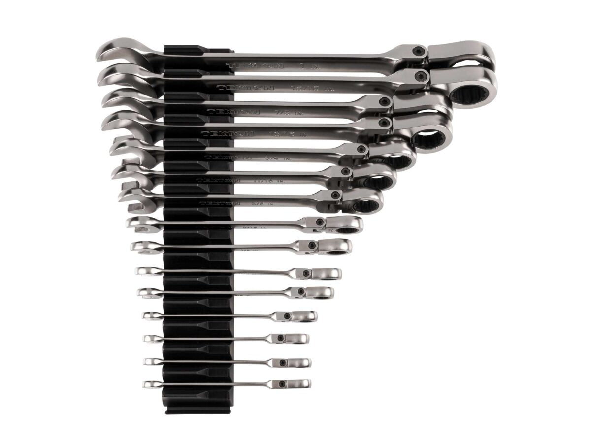 TEKTON Flex Head 12-Point Ratcheting Combination Wrench Set with Modular Organizers, 15-Piece (1/4-1 in.) | WRC95301