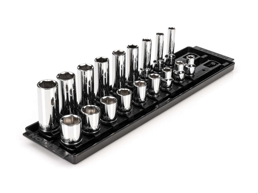 TEKTON 3/8 Inch Drive 6-Point Socket Set with Rails and Tray, 18-Piece (5/16-3/4 in.) | SHD91213 Main image