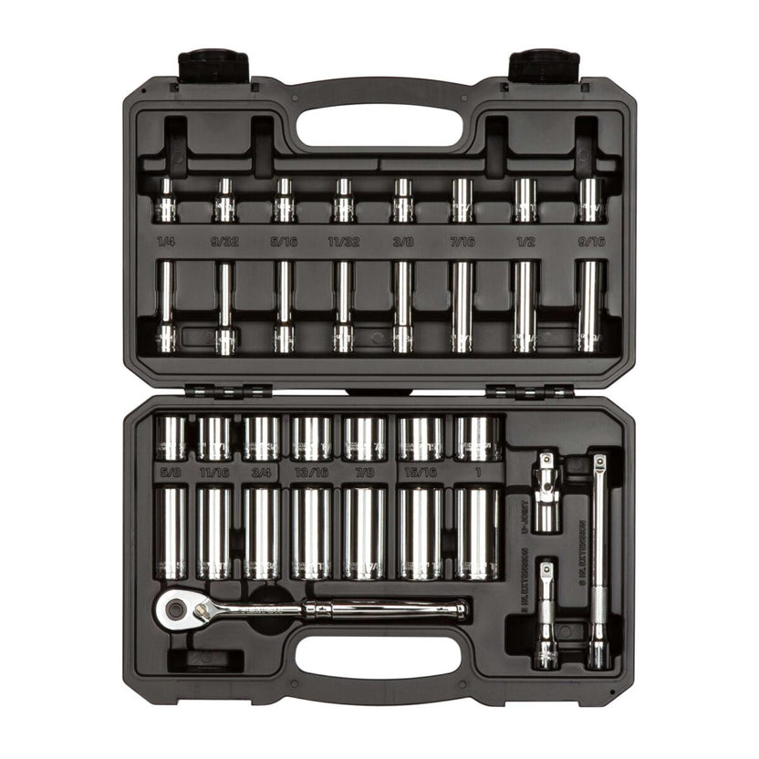 TEKTON 3/8 Inch Drive 6-Point Socket and Ratchet Set with Case, 34-Piece (1/4-1 in.) | SKT15101 Main image