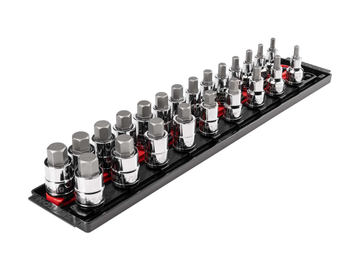TEKTON 1/2 Inch Drive Hex Bit Socket Set with Rails and Tray, 23-Piece (1/4-3/4 in., 6-19 mm) | SHB92202