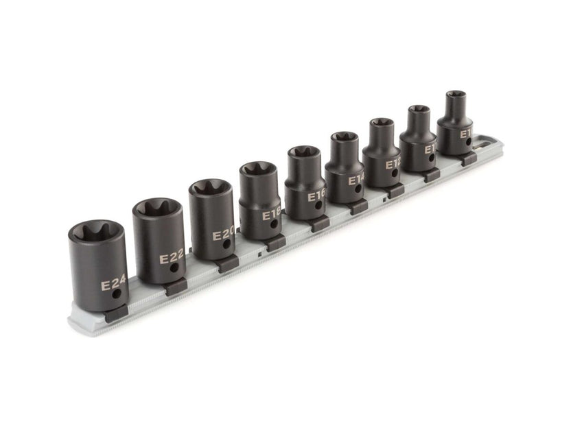 TEKTON 1/2 Inch Drive External Star Impact Socket Set with Rail, 9-Piece (E10-E24) | SID92100 Main image