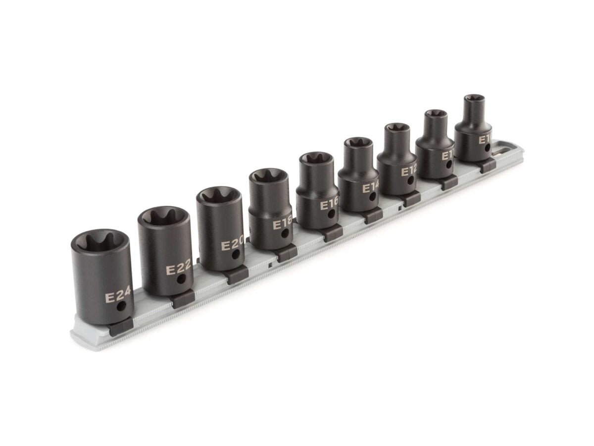 TEKTON 1/2 Inch Drive External Star Impact Socket Set with Rail, 9-Piece (E10-E24) | SID92100