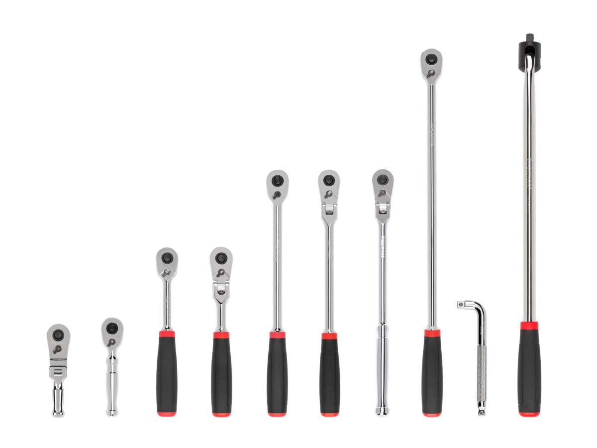 TEKTON 3/8 Inch Drive Quick-Release Comfort Grip Ratchet, L-Handle, and Breaker Bar Set (10-Piece) | SDR99102