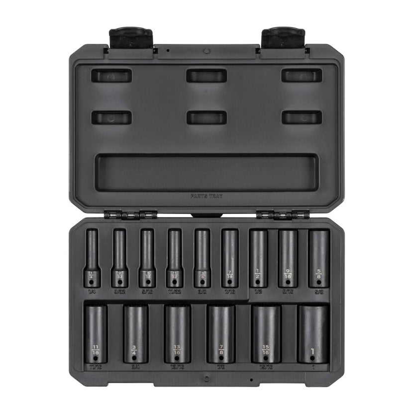 TEKTON 3/8 Inch Drive Deep 12-Point Impact Socket Set with Case, 15-Piece (1/4-1 in.) | SID91305 Main image