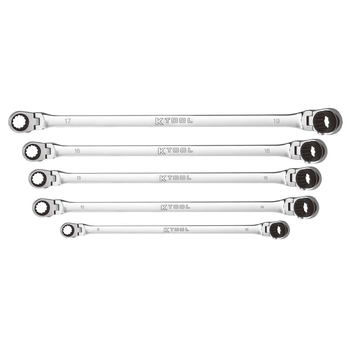 K Tool International Wrench Set 5 Piece Metric Ratcheting Double Flex 120 Tooth