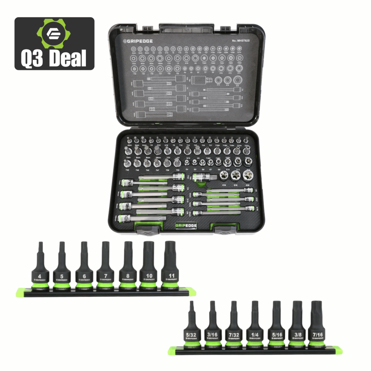 GripEdge 62-PC Master Hex & Star Driver Set | Includes Hex, Star, Security Star & E-Star Main image