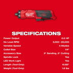 Milwaukee M12 FUEL 1/4 Inch Straight Die Grinder (Bare Tool)