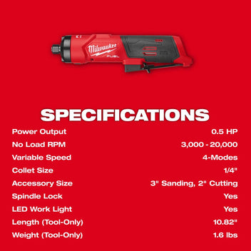 Milwaukee M12 FUEL 1/4 Inch Straight Die Grinder (Bare Tool)
