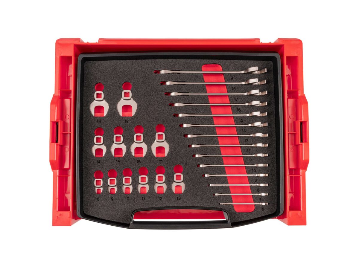 TEKTON Angle Head and Crowfoot Wrench Set with Open Top Drawer and Rack, 26-Piece (6-19 mm) | OLB94207 Main image