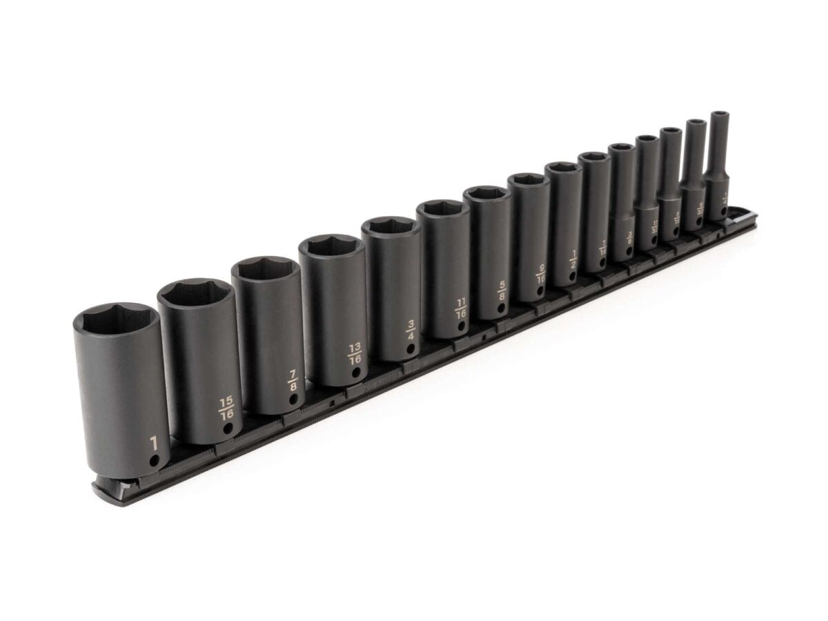 TEKTON 3/8 Inch Drive Deep 6-Point Impact Socket Set with Rail, 15-Piece (1/4-1 in.) | SID91105 Main image