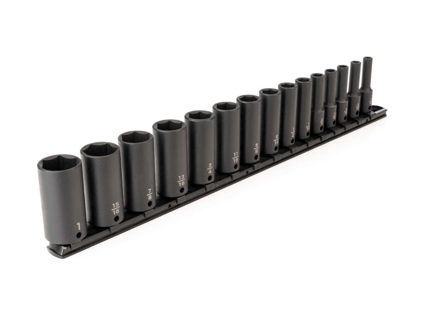 TEKTON 3/8 Inch Drive Deep 6-Point Impact Socket Set with Rail, 15-Piece (1/4-1 in.) | SID91105 Main image