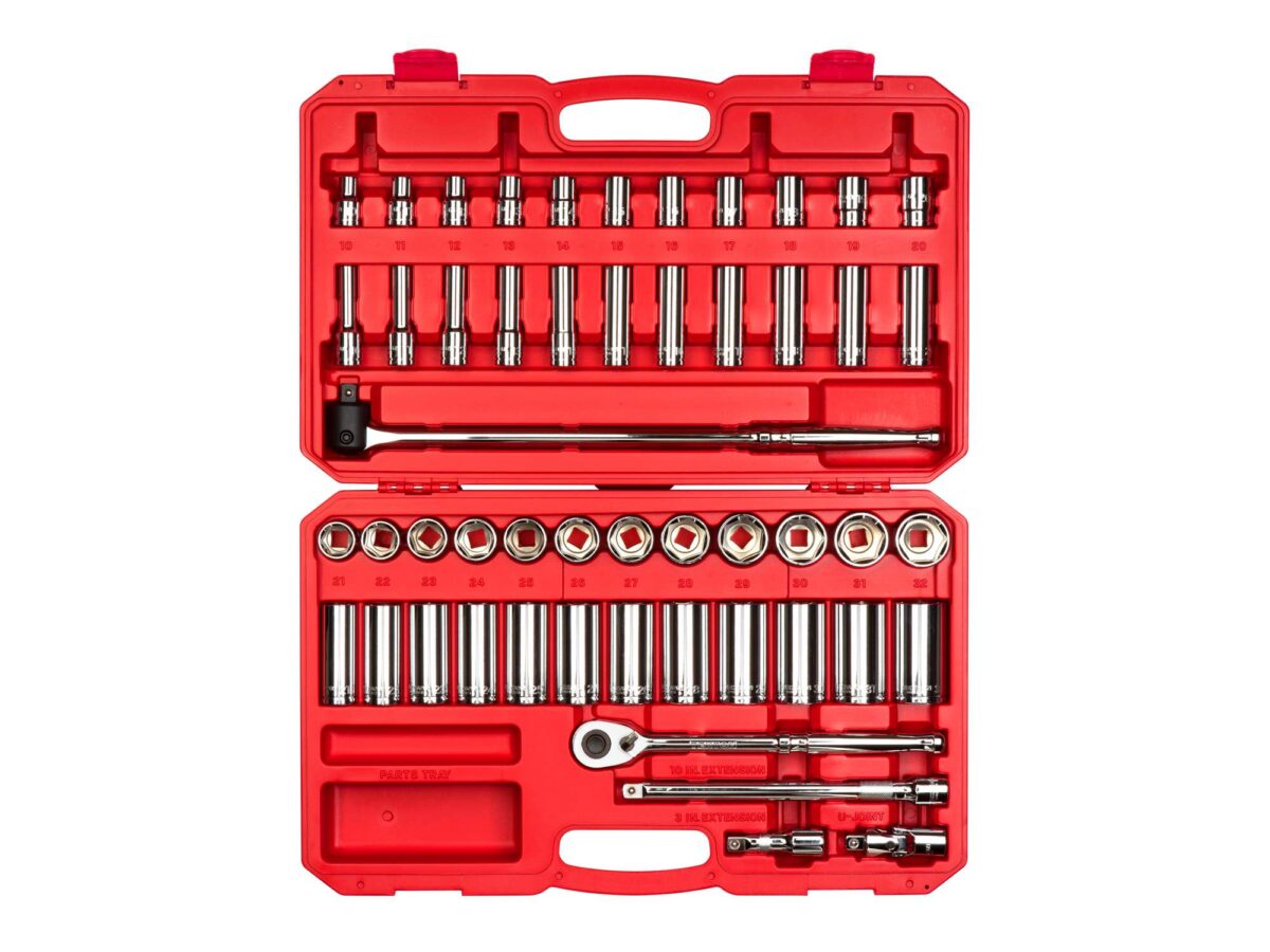 TEKTON 1/2 Inch Drive 6-Point Socket and Ratchet Set with Case, 51-Piece (10-32 mm) | SKT25201