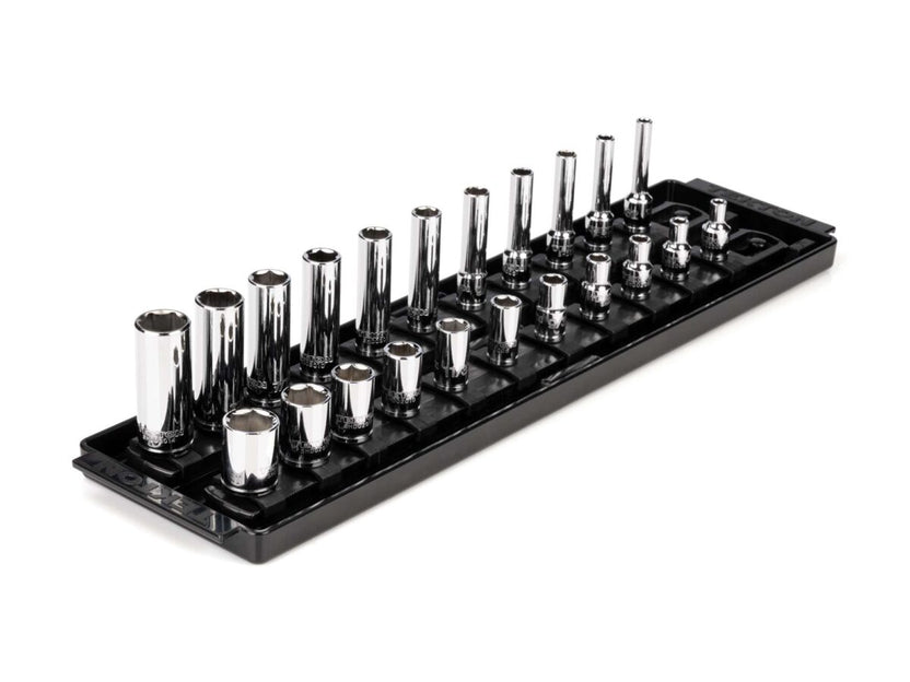 TEKTON 1/4 Inch Drive 6-Point Socket Set with Rails and Tray, 22-Piece (5/32-9/16 in.) | SHD90210 Main image