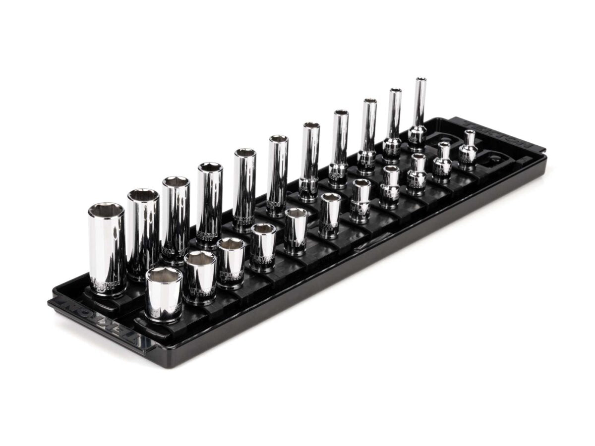 TEKTON 1/4 Inch Drive 6-Point Socket Set with Rails and Tray, 22-Piece (5/32-9/16 in.) | SHD90210