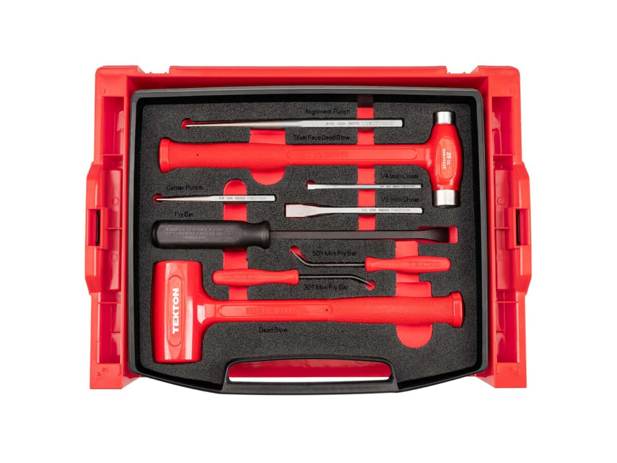 TEKTON Hammers, Pry Bars, Punches, and Chisels Set with Open Top Drawer and Rack (9-Piece) | OLB94701 Main image