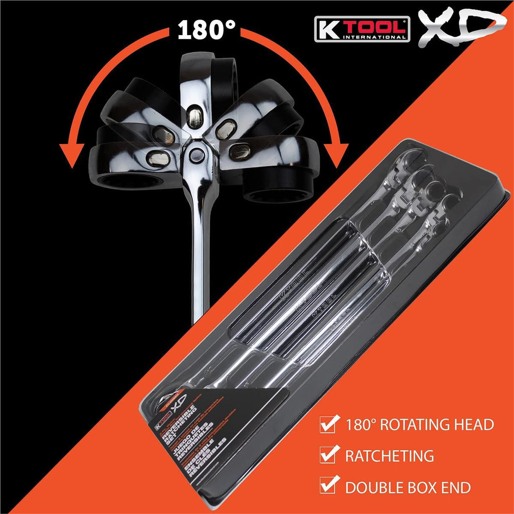 K Tool International Wrench Set 4 Piece Ratcheting Double Flex SAE 120 Tooth