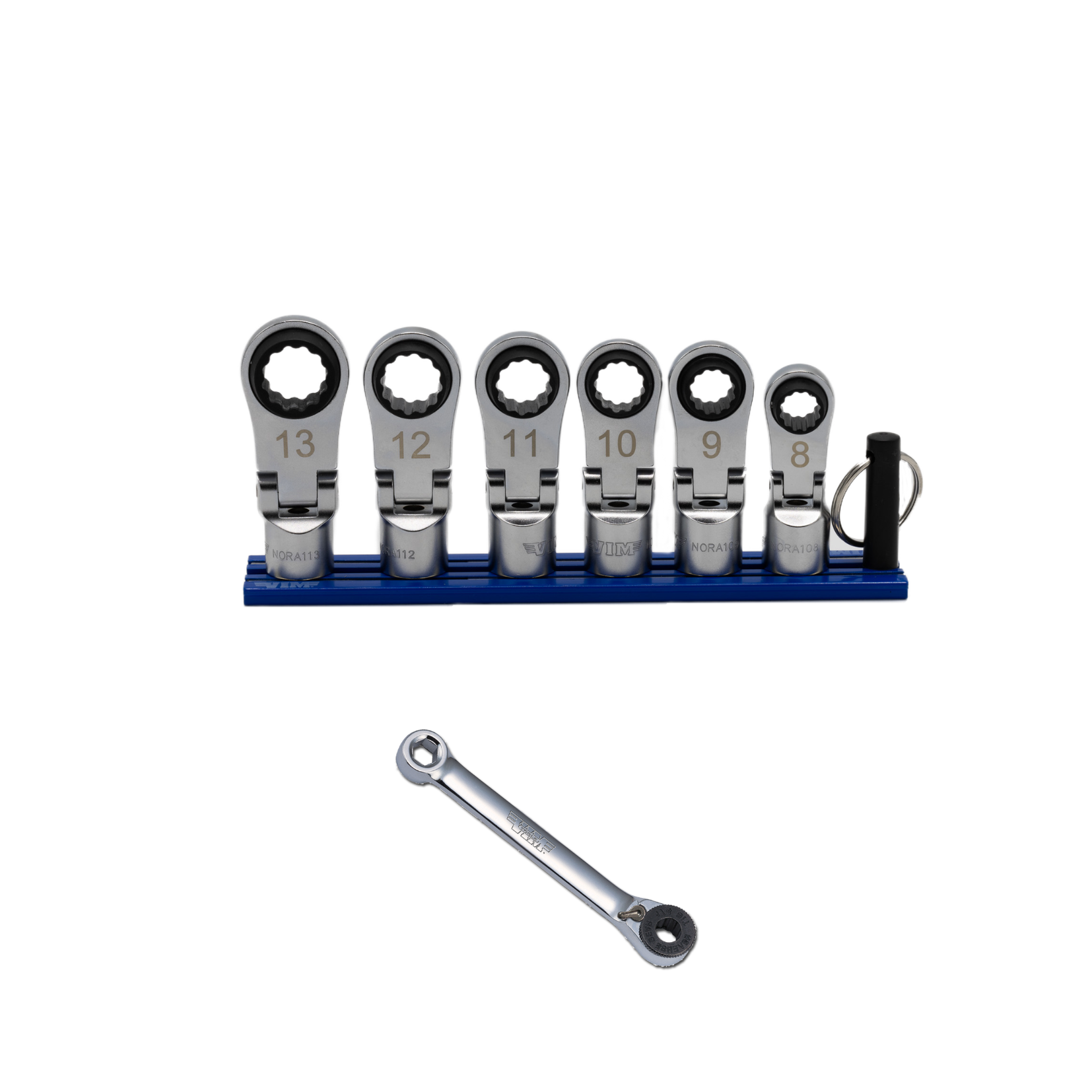 VIM Tools 6 Piece 12 Point Offset, Flex Head Ratcheting Wrench Attachments (8 - 13 mm)
