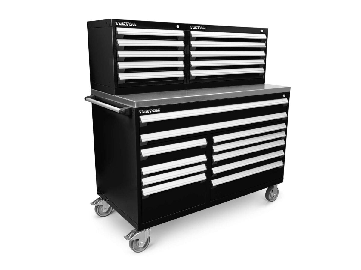 TEKTON 21-Drawer 40/60 Split Bank Tool Cabinet System with Stainless Steel Top, Black (60 W x 30 D x 63 H in.) | OCC64101 Main image