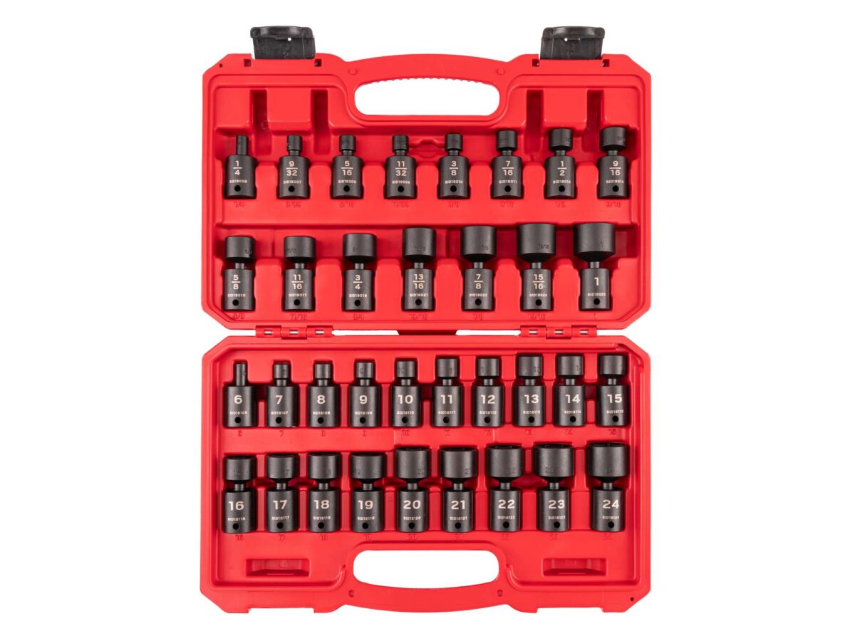 TEKTON 3/8 Inch Drive 6-Point Universal Joint Impact Socket Set with Case, 34-Piece (1/4-1 in., 6-24 mm) | SID97303 Main image