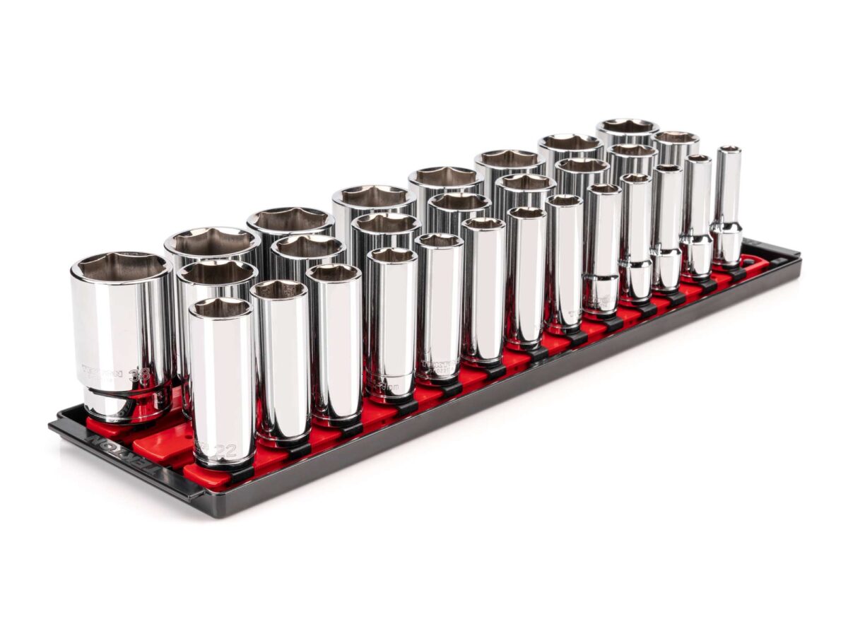 TEKTON 1/2 Inch Drive Deep 6-Point Socket Set with Rails and Tray, 29-Piece (10-38 mm) | SHD92125 Main image