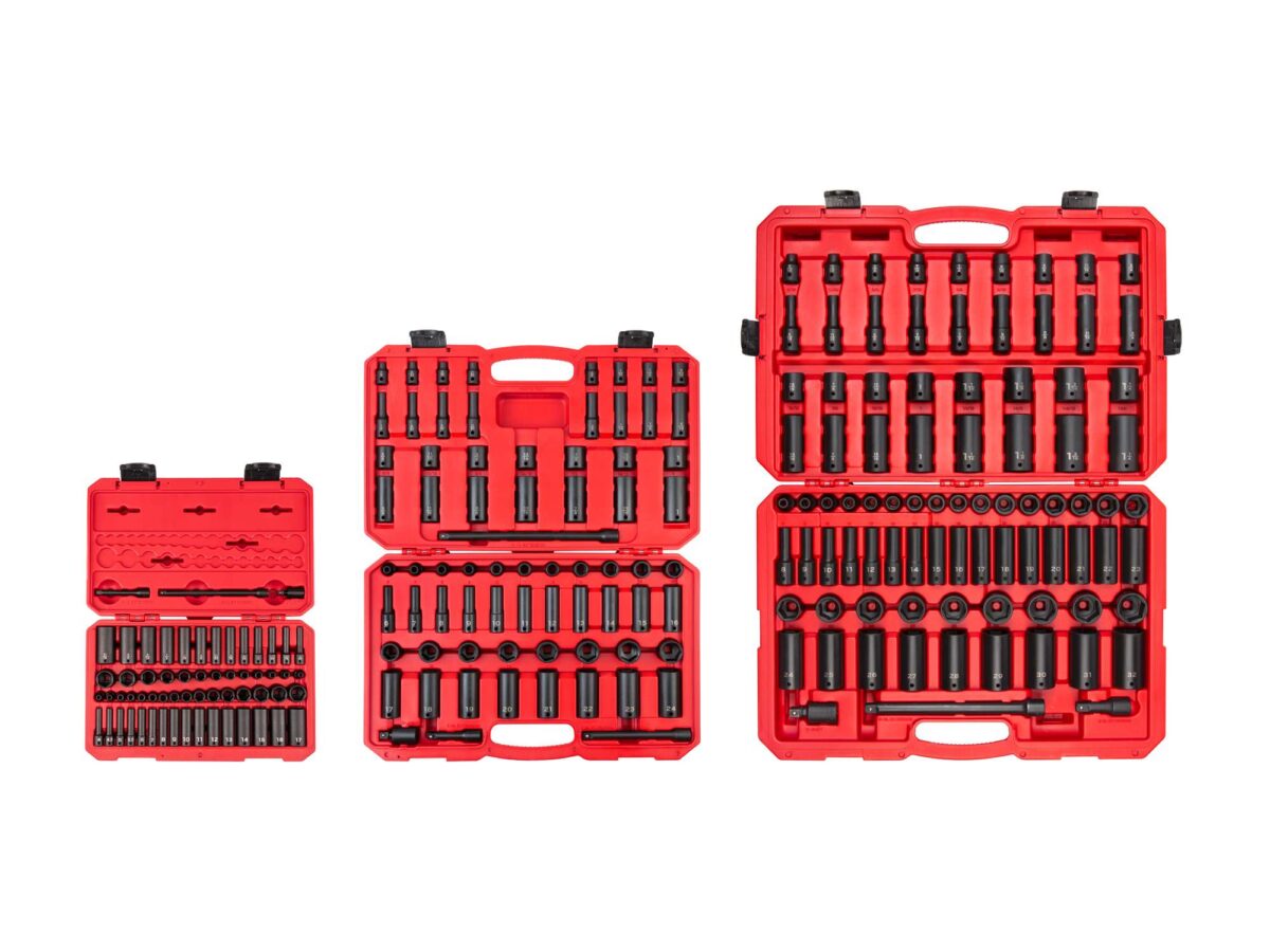 TEKTON 1/4, 3/8, 1/2 Inch Drive 6-Point Impact Socket Set with Cases, 220-Piece (5/32 - 1-1/4 in., 4 - 32 mm) | SID99403