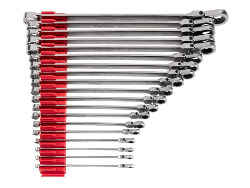 TEKTON Long Fixed/Flex Head 12-Point Ratcheting Box End Wrench Set with Modular Organizers, 19-Piece (6-24 mm) | WRB95304 Main image
