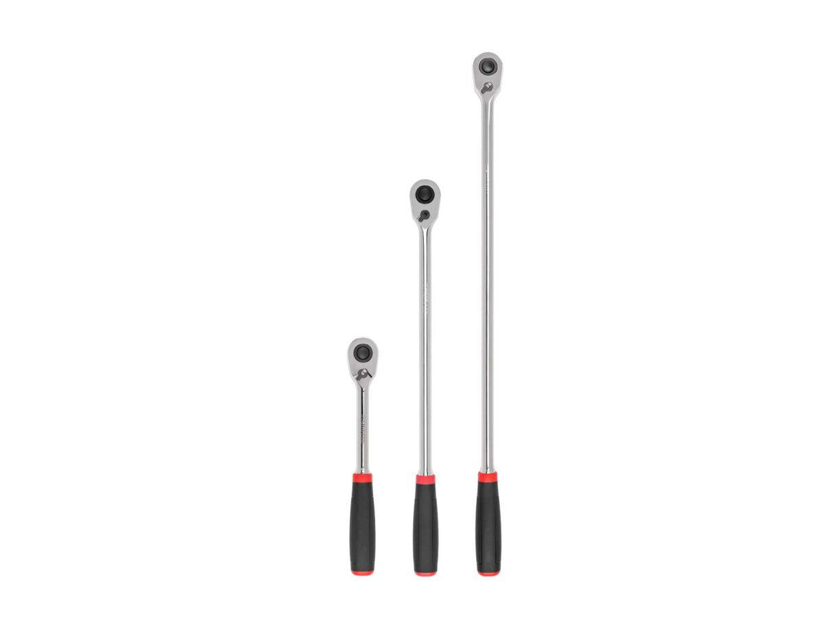 TEKTON 1/2 Inch Drive Quick-Release Comfort Grip Ratchet Set, 3-Piece (10-1/2, 18, 24 in.) | SRH92105